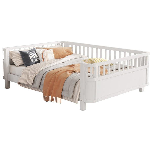 English Elm Full Size Low Profile Pine Platform Bed with Guardrails for Safe Kids Bedroom White W2593P445116