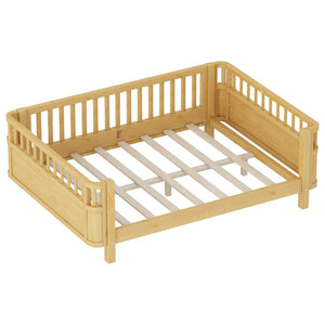 English Elm Full Size Low Profile Pine Platform Bed with Guardrails for Safe Kids Bedroom Natural W2593P445130