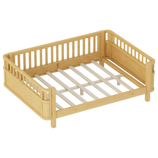 English Elm Full Size Low Profile Pine Platform Bed with Guardrails for Safe Kids Bedroom Natural W2593P445130