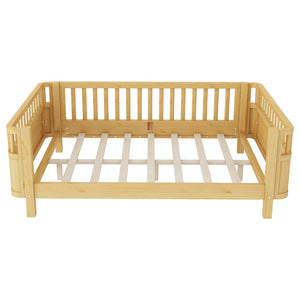 English Elm Full Size Low Profile Pine Platform Bed with Guardrails for Safe Kids Bedroom Natural W2593P445130
