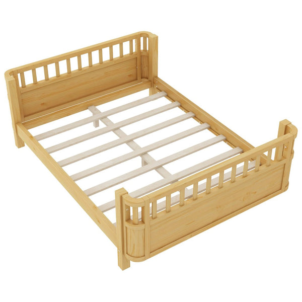 English Elm Full Size Low Profile Pine Platform Bed with Guardrails for Safe Kids Bedroom Natural W2593P445130