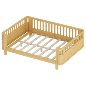 English Elm Full Size Low Profile Pine Platform Bed with Guardrails for Safe Kids Bedroom Natural W2593P445130