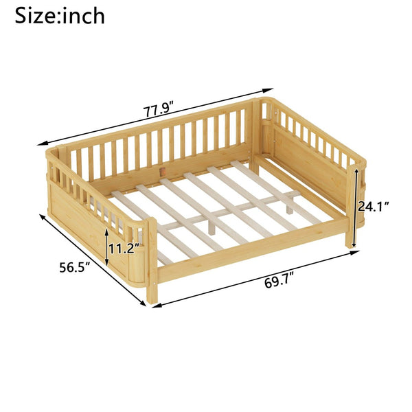 English Elm Full Size Low Profile Pine Platform Bed with Guardrails for Safe Kids Bedroom Natural W2593P445130