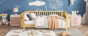 English Elm Full Size Low Profile Pine Platform Bed with Guardrails for Safe Kids Bedroom Natural W2593P445130