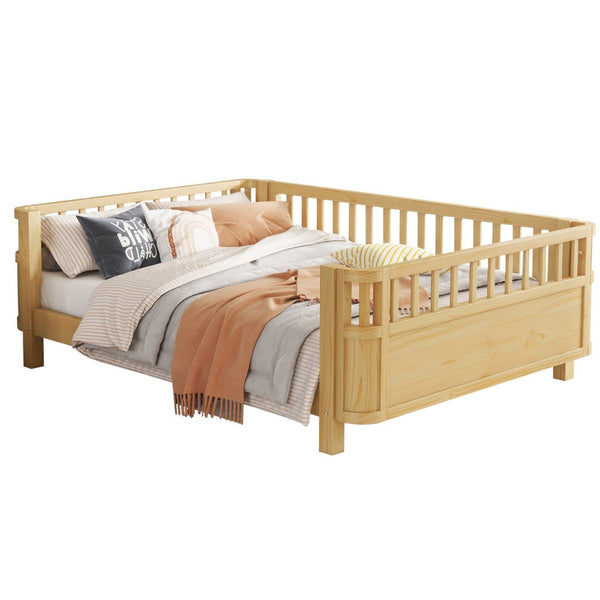 English Elm Full Size Low Profile Pine Platform Bed with Guardrails for Safe Kids Bedroom Natural W2593P445130