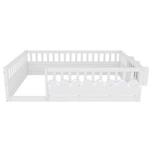 English Elm Full Montessori Floor Bed Solid Pine Frame with LED Strip Light and Storage Shelf W2593P445207