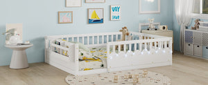 English Elm Full Montessori Floor Bed Solid Pine Frame with LED Strip Light and Storage Shelf W2593P445207
