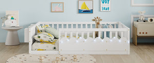 English Elm Full Montessori Floor Bed Solid Pine Frame with LED Strip Light and Storage Shelf W2593P445207
