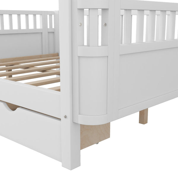 English Elm Full Size Kids Platform Bed Solid Pine Low Profile Storage Drawers Fence Rails White W2593P445640