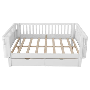 English Elm Full Size Kids Platform Bed Solid Pine Low Profile Storage Drawers Fence Rails White W2593P445640