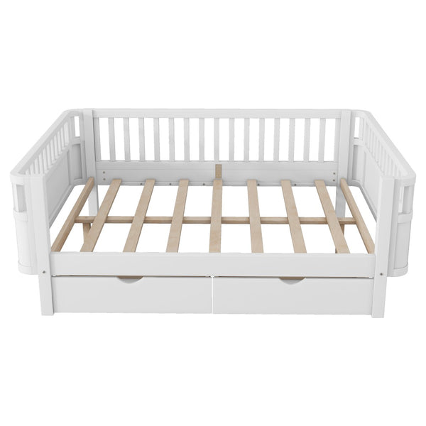 English Elm Full Size Kids Platform Bed Solid Pine Low Profile Storage Drawers Fence Rails White W2593P445640