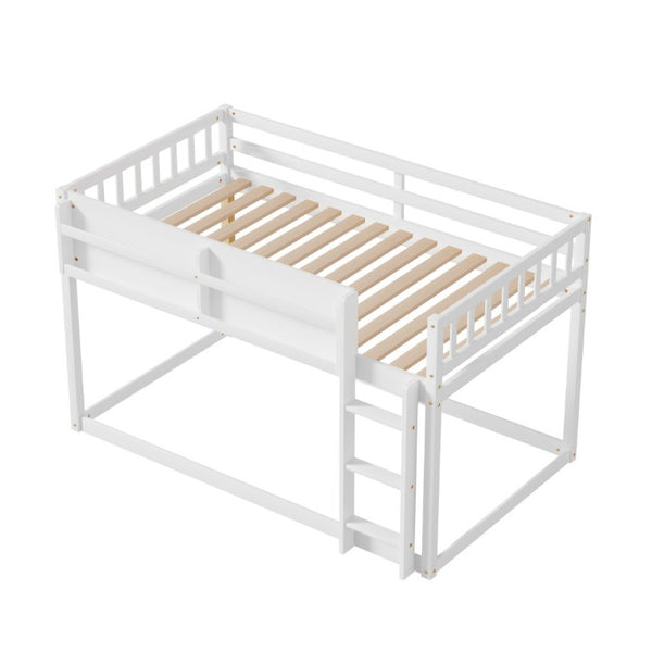 English Elm Low Profile Twin Over Solid Pine Bunk Bed with Convertible Loft for Kids White W2593P480600