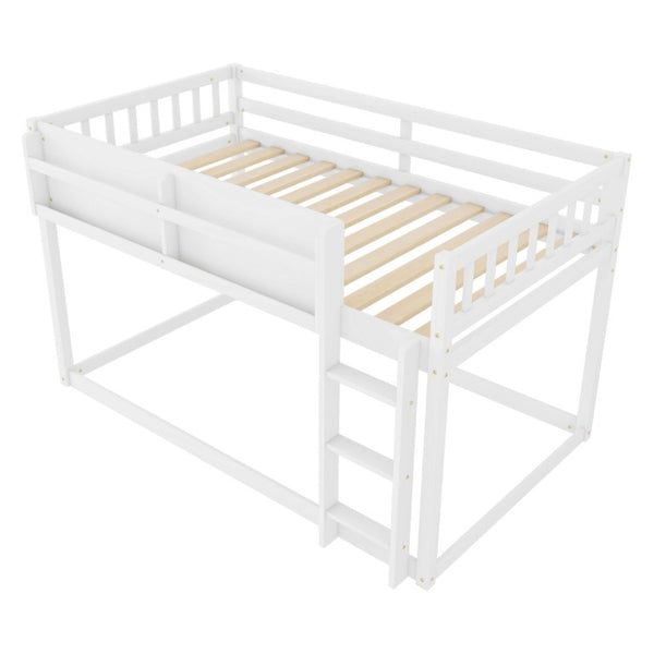 English Elm Low Profile Twin Over Solid Pine Bunk Bed with Convertible Loft for Kids White W2593P480600