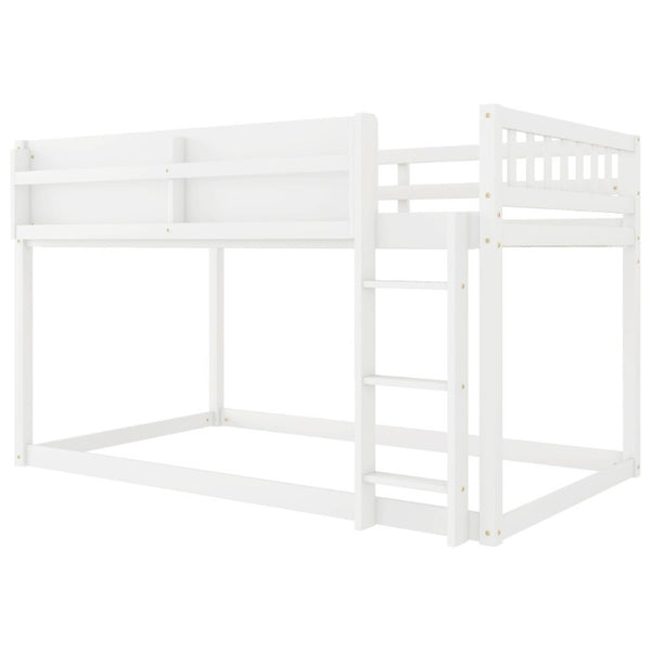 English Elm Low Profile Twin Over Solid Pine Bunk Bed with Convertible Loft for Kids White W2593P480600