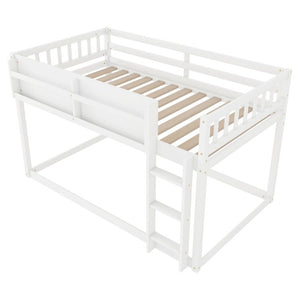 English Elm Low Profile Twin Over Solid Pine Bunk Bed with Convertible Loft for Kids White W2593P480600