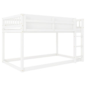 English Elm Low Profile Twin Over Solid Pine Bunk Bed with Convertible Loft for Kids White W2593P480600