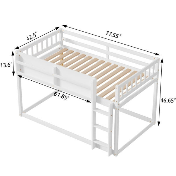 English Elm Low Profile Twin Over Solid Pine Bunk Bed with Convertible Loft for Kids White W2593P480600