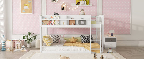 English Elm Low Profile Twin Over Solid Pine Bunk Bed with Convertible Loft for Kids White W2593P480600