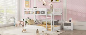 English Elm Low Profile Twin Over Solid Pine Bunk Bed with Convertible Loft for Kids White W2593P480600