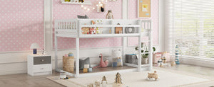 English Elm Low Profile Twin Over Solid Pine Bunk Bed with Convertible Loft for Kids White W2593P480600