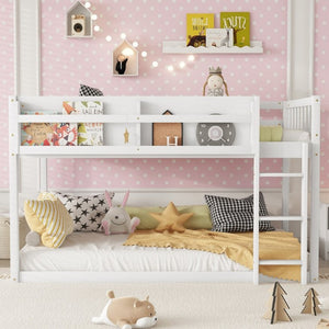 English Elm Low Profile Twin Over Solid Pine Bunk Bed with Convertible Loft for Kids White W2593P480600