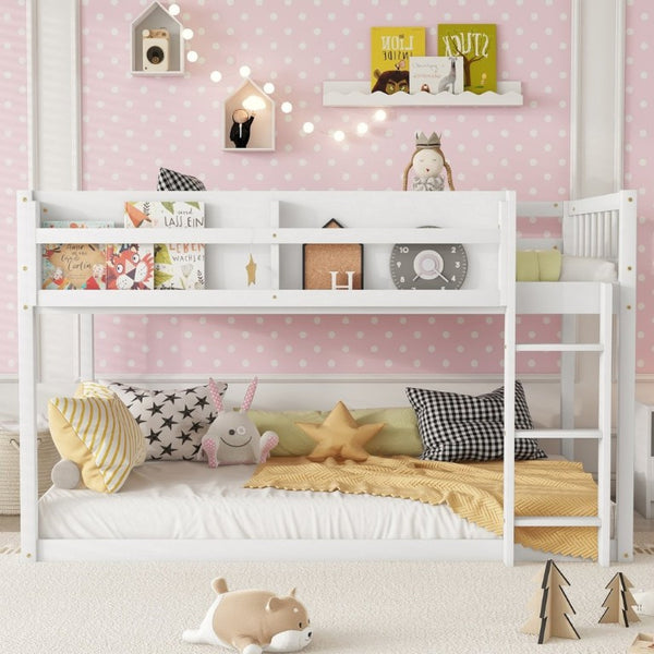 English Elm Low Profile Twin Over Solid Pine Bunk Bed with Convertible Loft for Kids White W2593P480600