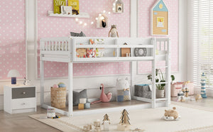 English Elm Low Profile Twin Over Solid Pine Bunk Bed with Convertible Loft for Kids White W2593P480600