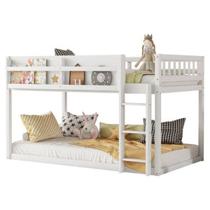 English Elm Low Profile Twin Over Solid Pine Bunk Bed with Convertible Loft for Kids White W2593P480600