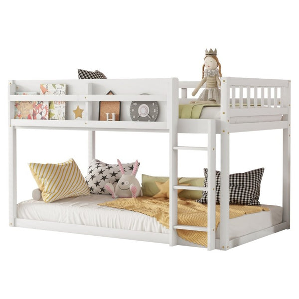 English Elm Low Profile Twin Over Solid Pine Bunk Bed with Convertible Loft for Kids White W2593P480600