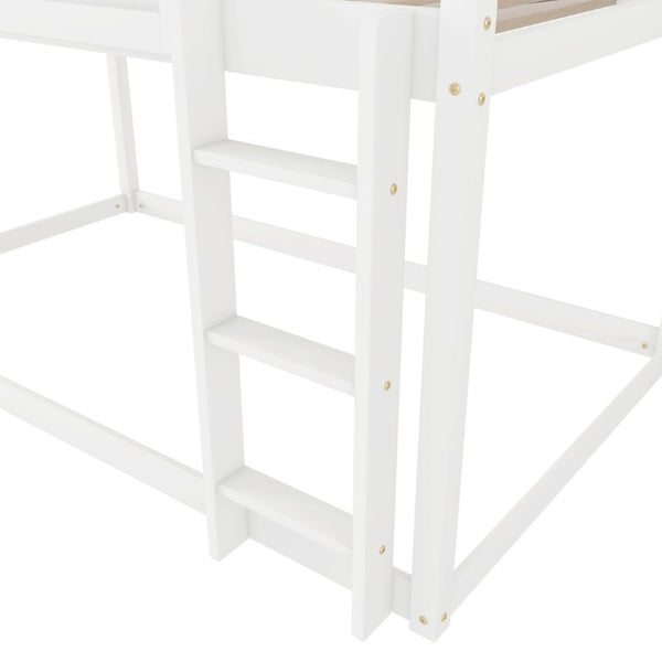 English Elm Low Profile Twin Over Solid Pine Bunk Bed with Convertible Loft for Kids White W2593P480600