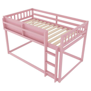 English Elm Low Profile Twin Over Solid Pine Bunk Bed with Convertible Loft for Kids Pink W2593P480601