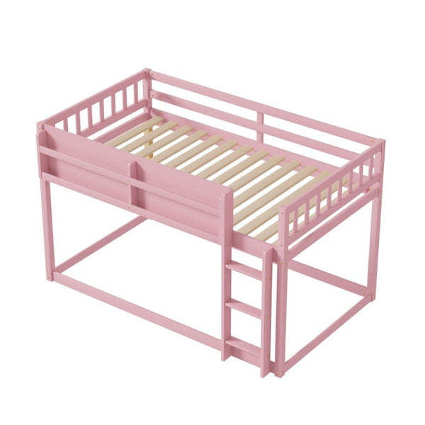 English Elm Low Profile Twin Over Solid Pine Bunk Bed with Convertible Loft for Kids Pink W2593P480601