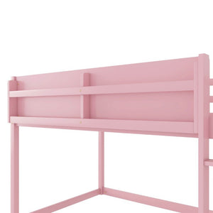 English Elm Low Profile Twin Over Solid Pine Bunk Bed with Convertible Loft for Kids Pink W2593P480601
