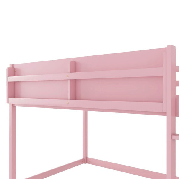 English Elm Low Profile Twin Over Solid Pine Bunk Bed with Convertible Loft for Kids Pink W2593P480601