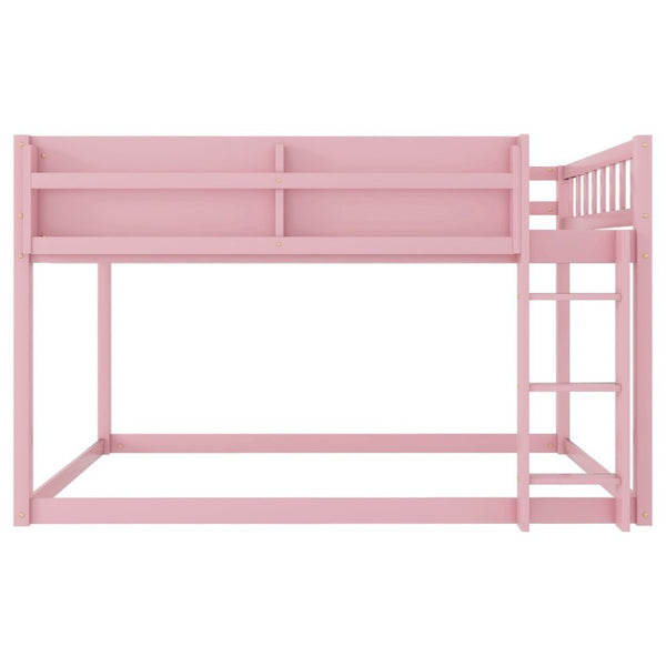English Elm Low Profile Twin Over Solid Pine Bunk Bed with Convertible Loft for Kids Pink W2593P480601