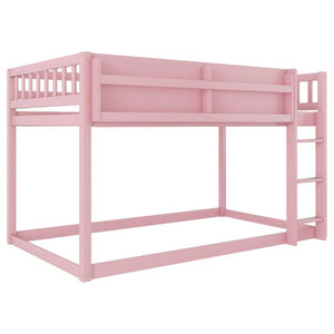English Elm Low Profile Twin Over Solid Pine Bunk Bed with Convertible Loft for Kids Pink W2593P480601
