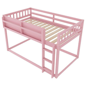 English Elm Low Profile Twin Over Solid Pine Bunk Bed with Convertible Loft for Kids Pink W2593P480601