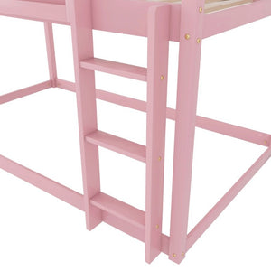 English Elm Low Profile Twin Over Solid Pine Bunk Bed with Convertible Loft for Kids Pink W2593P480601