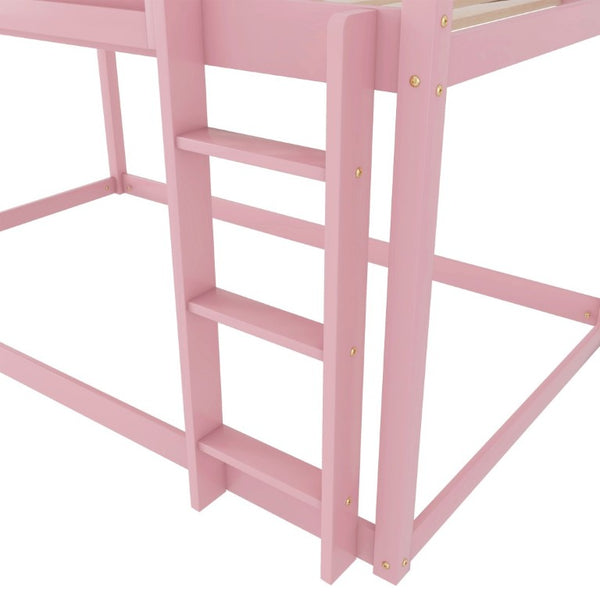 English Elm Low Profile Twin Over Solid Pine Bunk Bed with Convertible Loft for Kids Pink W2593P480601