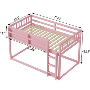 English Elm Low Profile Twin Over Solid Pine Bunk Bed with Convertible Loft for Kids Pink W2593P480601