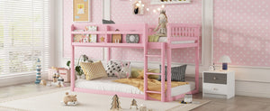 English Elm Low Profile Twin Over Solid Pine Bunk Bed with Convertible Loft for Kids Pink W2593P480601