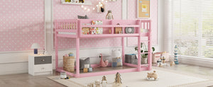 English Elm Low Profile Twin Over Solid Pine Bunk Bed with Convertible Loft for Kids Pink W2593P480601
