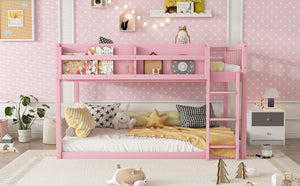 English Elm Low Profile Twin Over Solid Pine Bunk Bed with Convertible Loft for Kids Pink W2593P480601