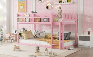 English Elm Low Profile Twin Over Solid Pine Bunk Bed with Convertible Loft for Kids Pink W2593P480601
