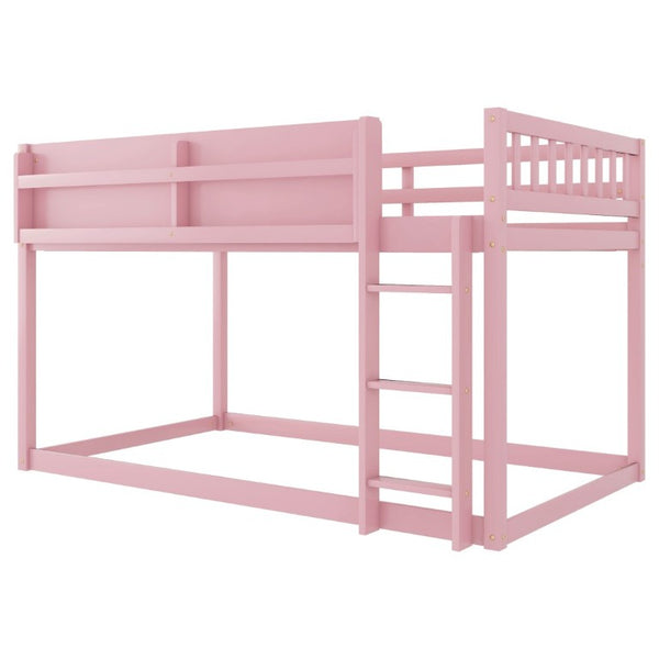English Elm Low Profile Twin Over Solid Pine Bunk Bed with Convertible Loft for Kids Pink W2593P480601