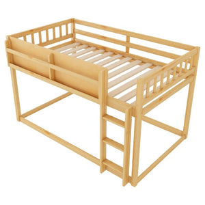 English Elm Low Profile Twin Over Solid Pine Bunk Bed with Convertible Loft for Kids Natural W2593P480604