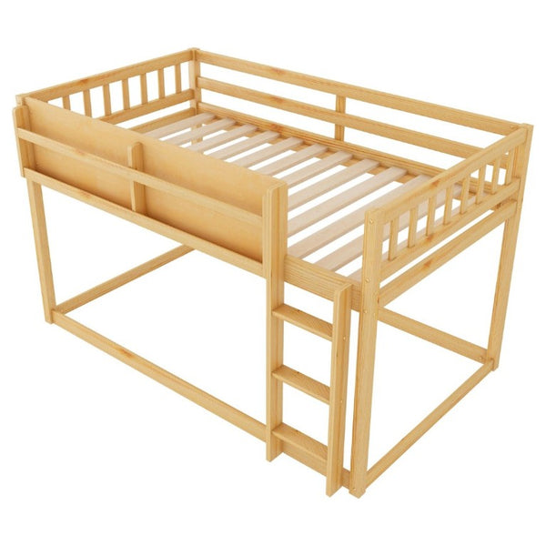 English Elm Low Profile Twin Over Solid Pine Bunk Bed with Convertible Loft for Kids Natural W2593P480604