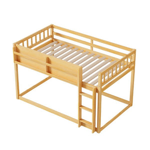 English Elm Low Profile Twin Over Solid Pine Bunk Bed with Convertible Loft for Kids Natural W2593P480604