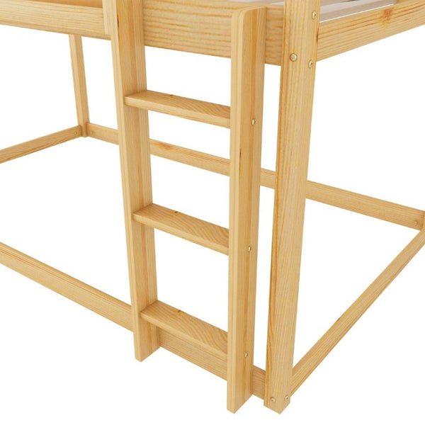 English Elm Low Profile Twin Over Solid Pine Bunk Bed with Convertible Loft for Kids Natural W2593P480604