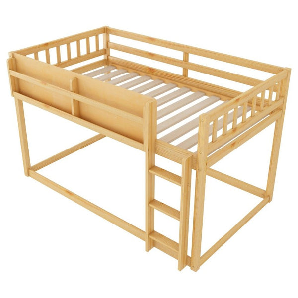 English Elm Low Profile Twin Over Solid Pine Bunk Bed with Convertible Loft for Kids Natural W2593P480604